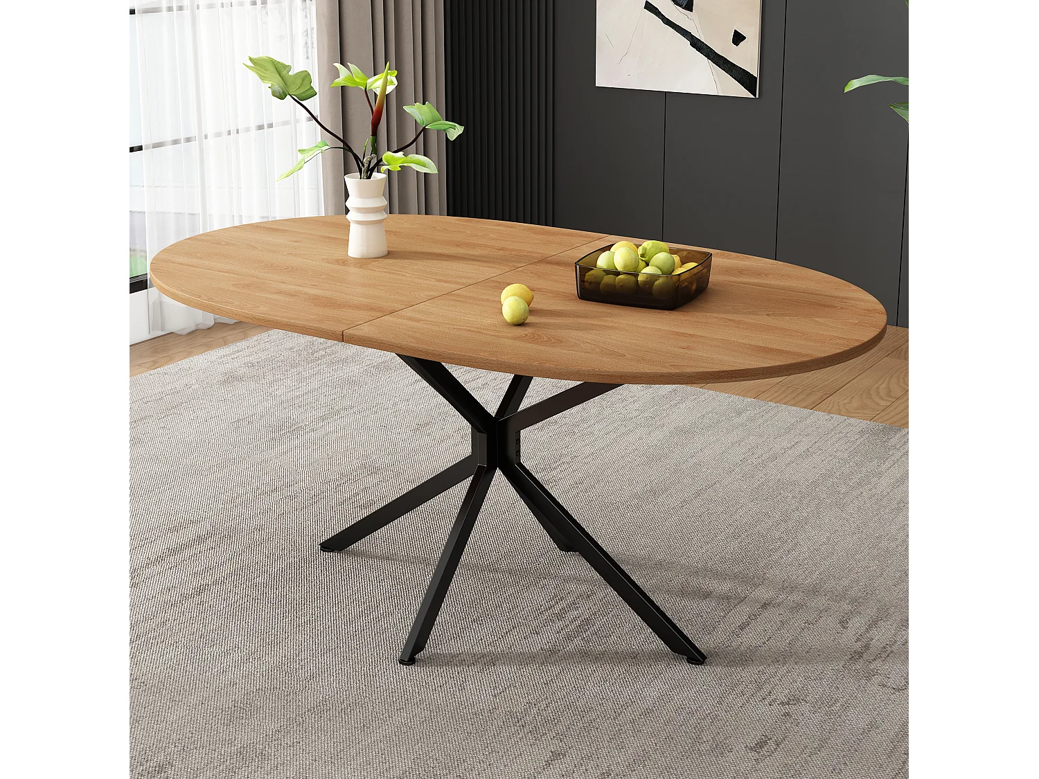 Tavolo da pranzo ovale - 120 x 80 x 75,5 cm - gambe in metallo - posti a sedere da 4 a 6 persone - MDF - naturale chiaro