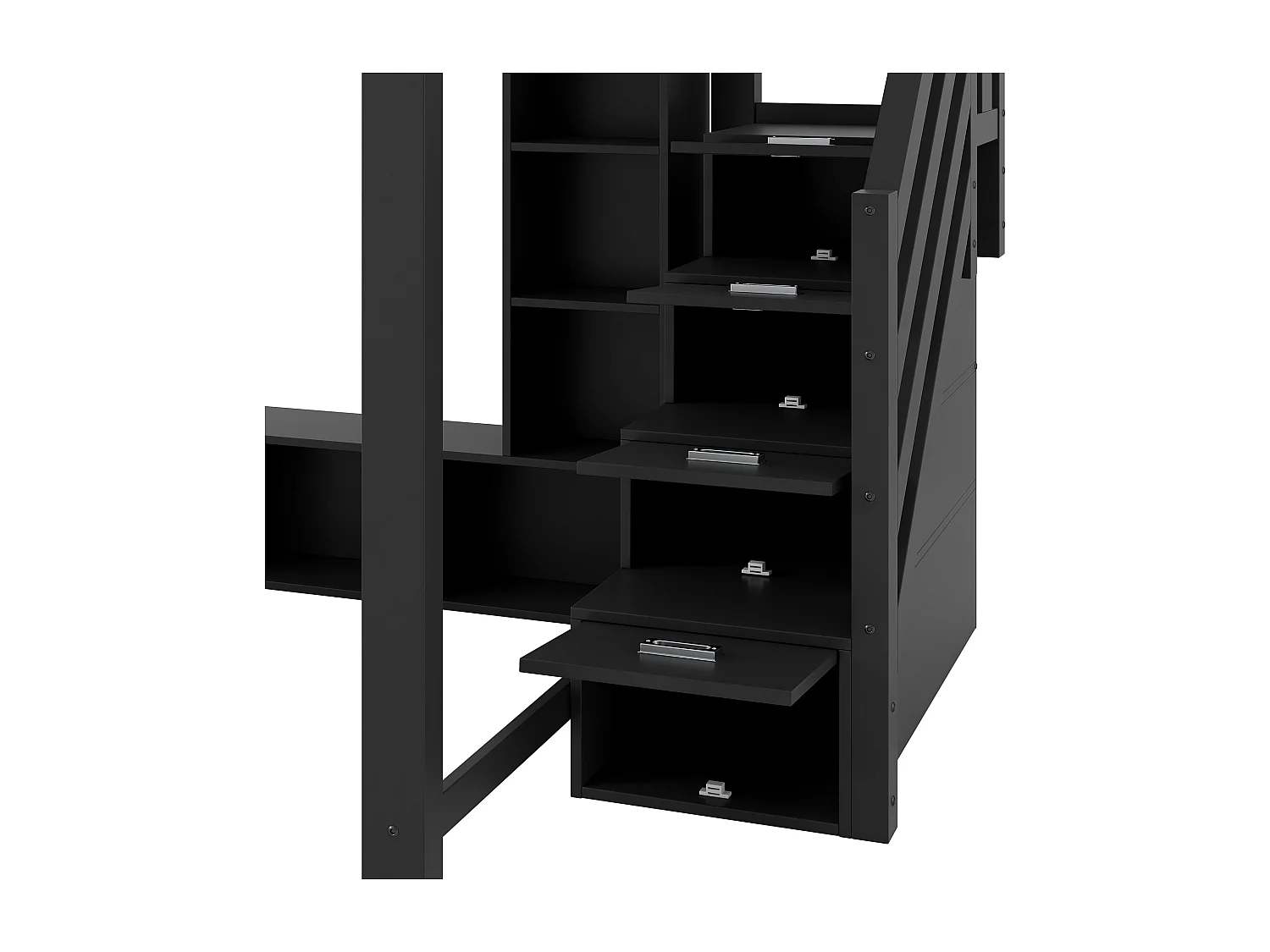 Hochbett 140x200cm - mit LED-Beleuchtung - mit Schreibtisch - Leiter mit Stauraum - MDF - Schwarz (Matratze nicht inbegriffen)