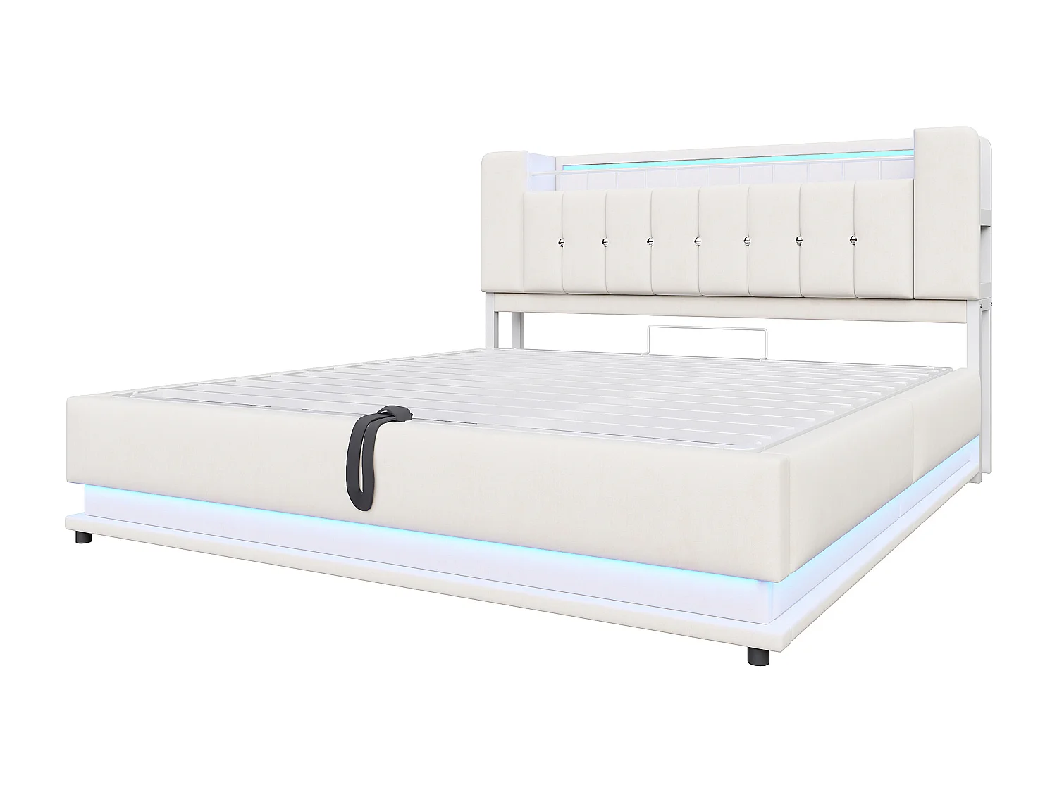 Cama con almacenamiento acolchada 180x200 cm - con luz LED - con puerto USB - terciopelo - beige​ (colchón no incluido)