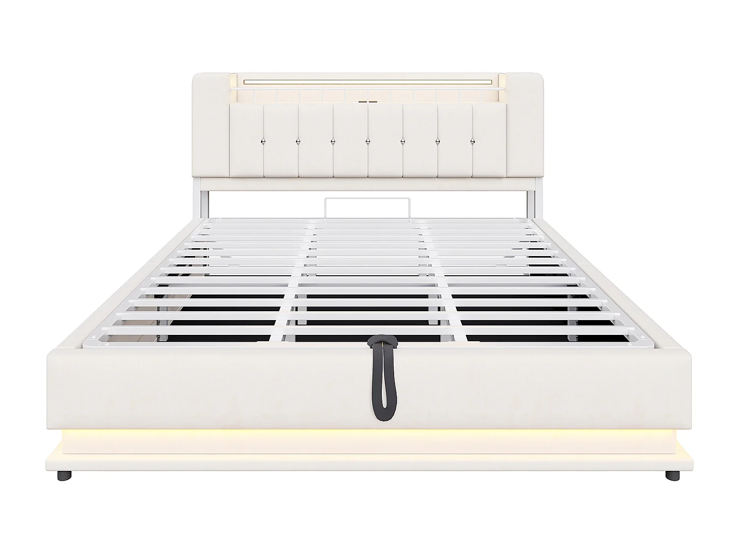 Gepolstertes Stauraumbett 180x200 cm - mit LED-Beleuchtung - mit USB-Anschluss - Samt - beige​ (Matratze nicht inbegriffen)