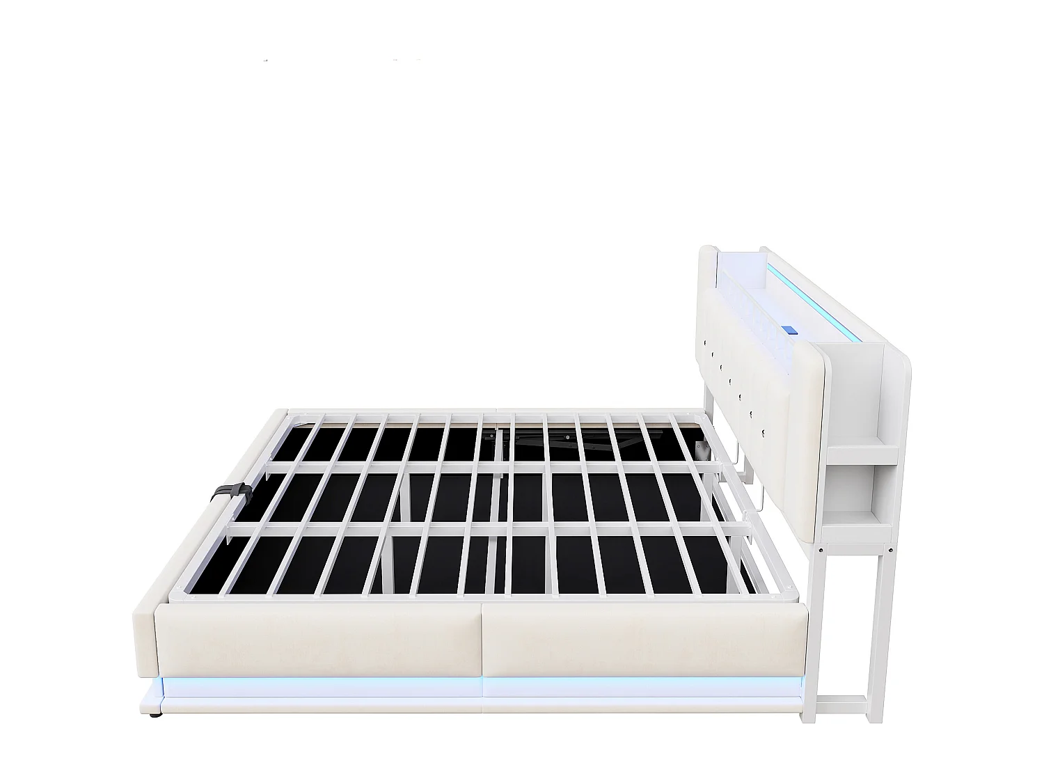 Gepolstertes Stauraumbett 180x200 cm - mit LED-Beleuchtung - mit USB-Anschluss - Samt - beige​ (Matratze nicht inbegriffen)