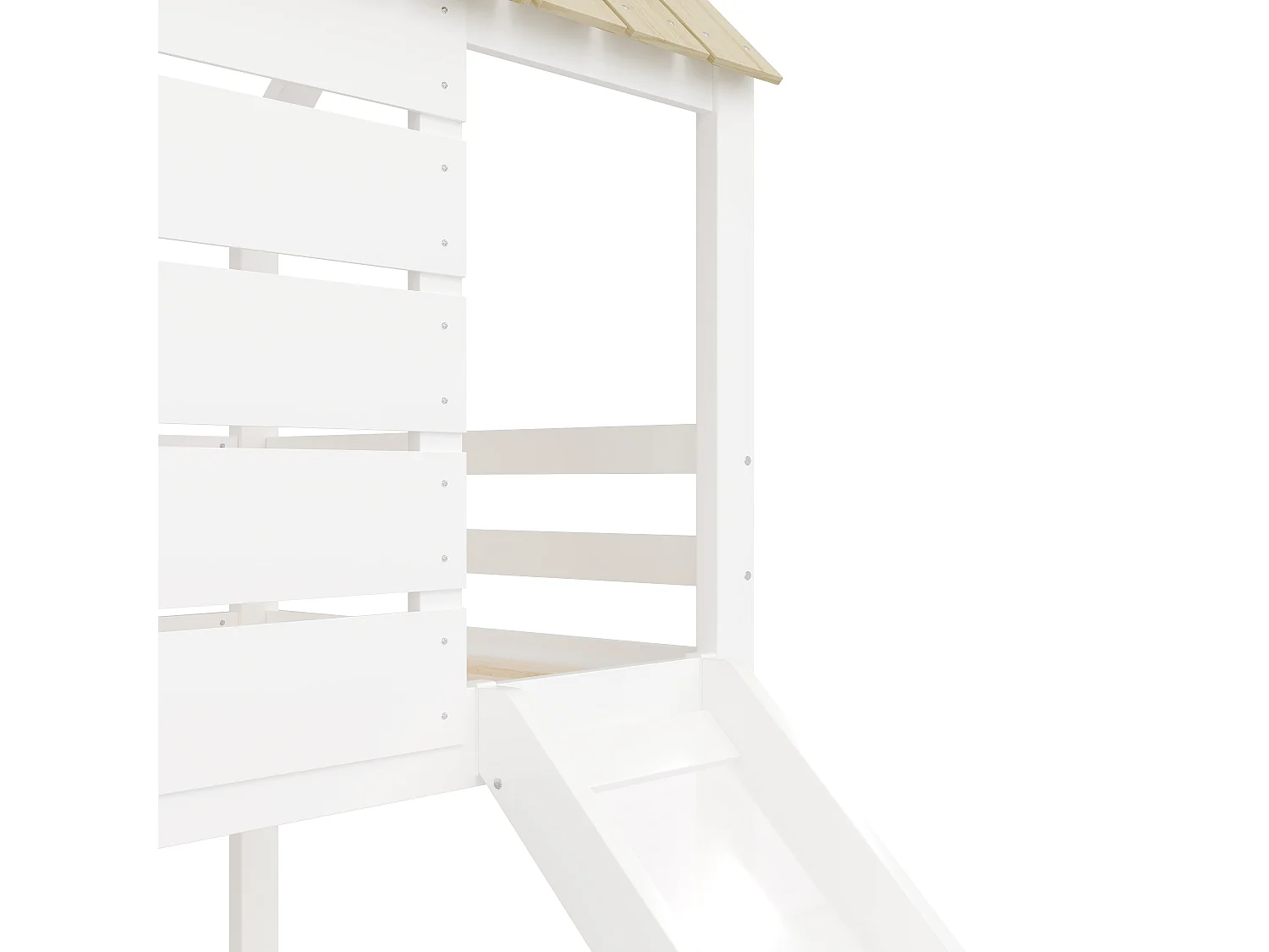 Etagenbett für Kinder 90x200 cm - mit Rutsche und 2 Schubladen - weiß + natur (ohne Matratze)