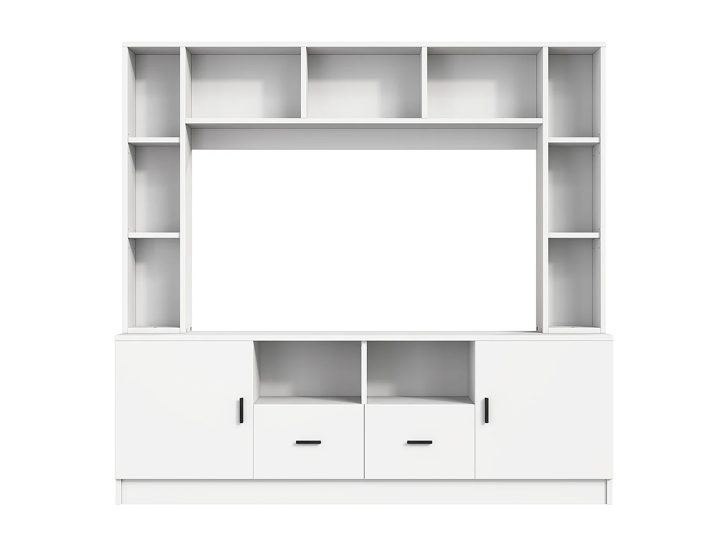 TV-Möbel-Set 180x35x170 cm - TV-Schrank + Regale - 2 Türen und 2 Schubladen - 11 Staufächer - Weiß