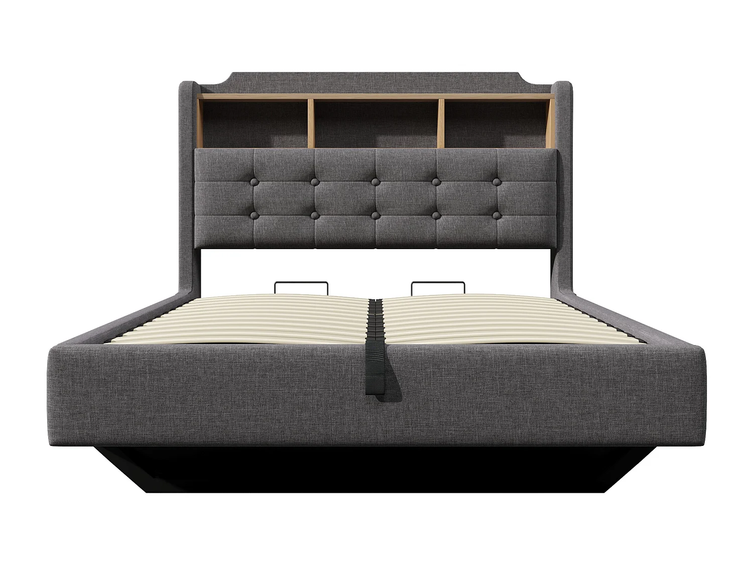 Gepolstertes Stauraumbett 140x200 cm - mit LED-Beleuchtung - ausgestattet mit USB + Typ-C-Anschlüssen - Leinenstoff - grau (Matratze nicht inbegriffen)