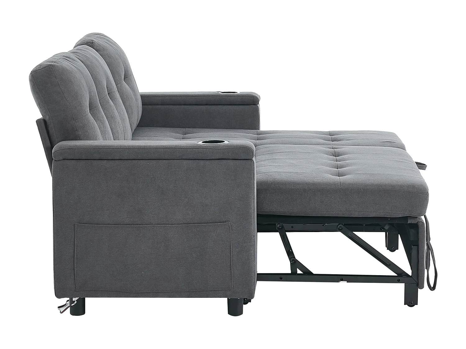 Canapé d'angle 3 places 208x146x89,5 cm - Pliable - avec éclairage LED - avec porte-gobelet et sac de rangement - Gris