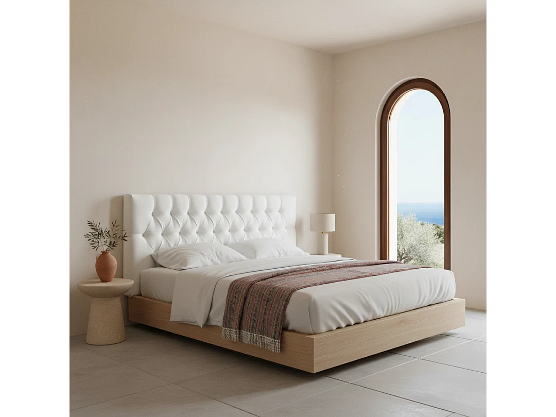 Cabecero tapizado Capy blanco tela antimanchas y estructura de madera de pino – 190x60 cm, para camas de 180 cm