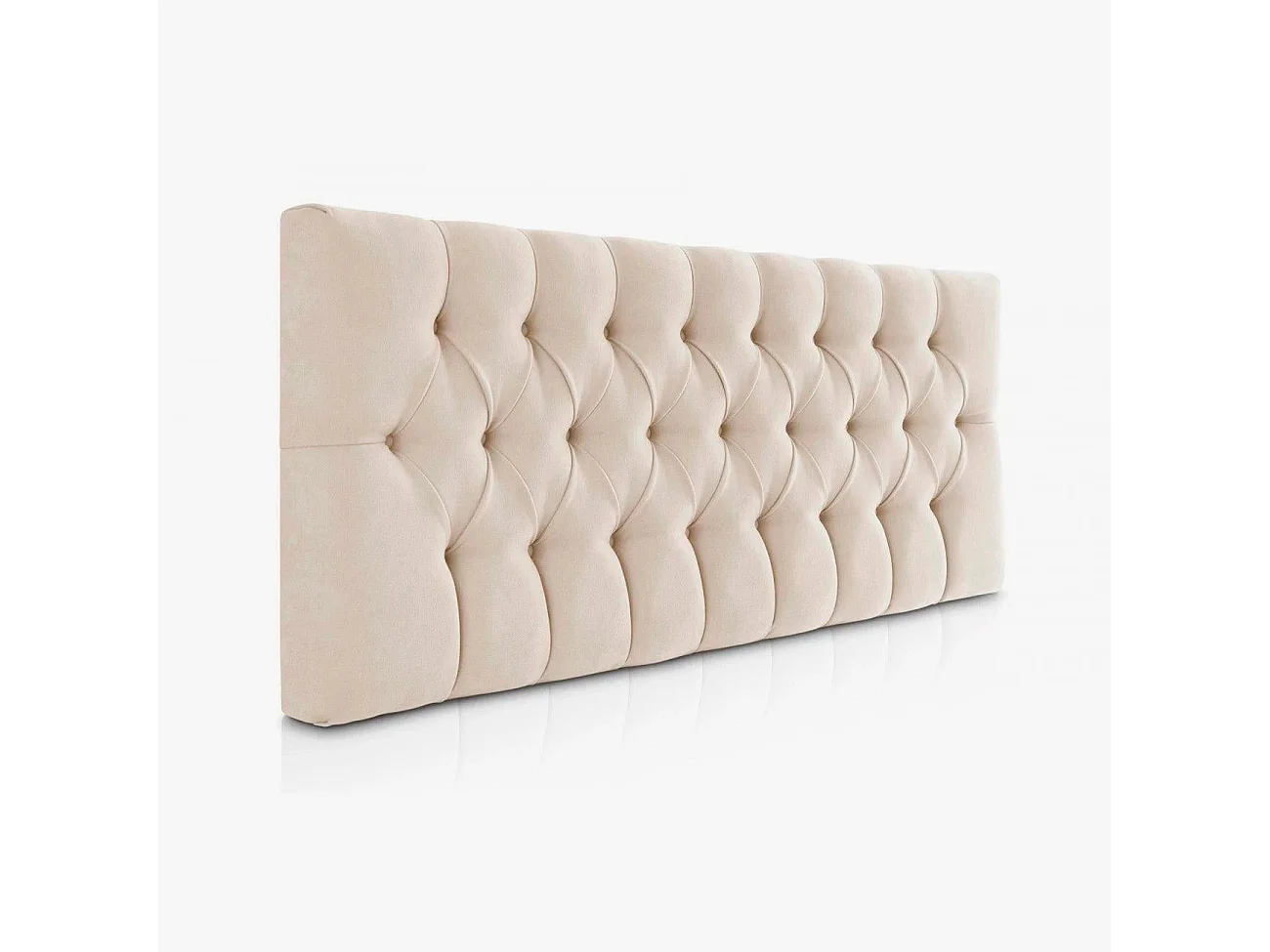 Tête de lit capitonnée Capy beige tissu anti-taches y structure en bois de pin – 145x60 cm, pour lits de 135 cm