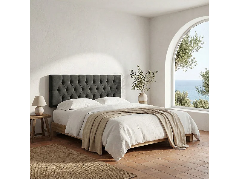 Cabecero tapizado Capy antracita tela antimanchas y estructura de madera de pino – 210x60 cm, para camas de 200 cm