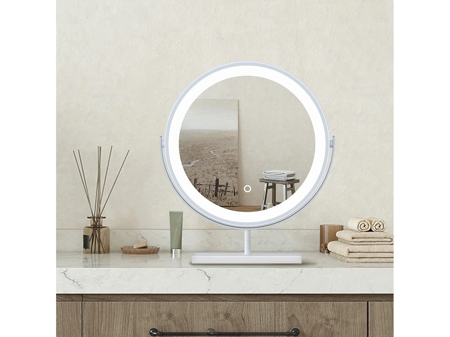 40x48cm Specchio da trucco a posizionamento statico LED + Touch Control + 3 temperature di colore regolabili