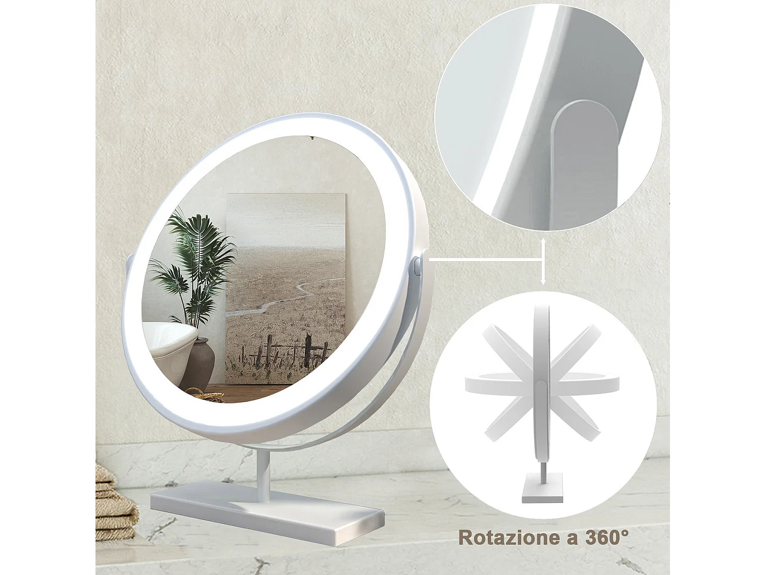 40x48cm Specchio da trucco a posizionamento statico LED + Touch Control + 3 temperature di colore regolabili