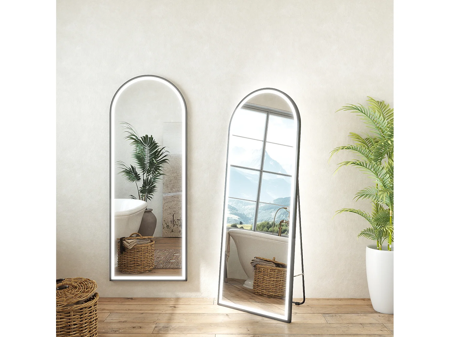 Specchio a corpo intero 160x60cm con LED, temperatura di colore regolabile, design moderno e adatto per svariate scenari.