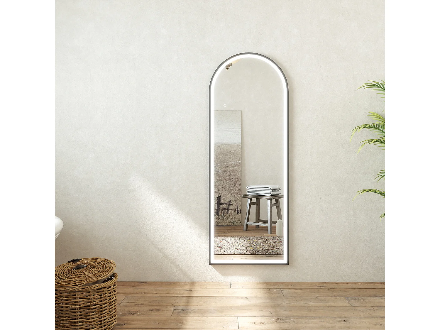 Specchio a corpo intero 160x60cm con LED, temperatura di colore regolabile, design moderno e adatto per svariate scenari.