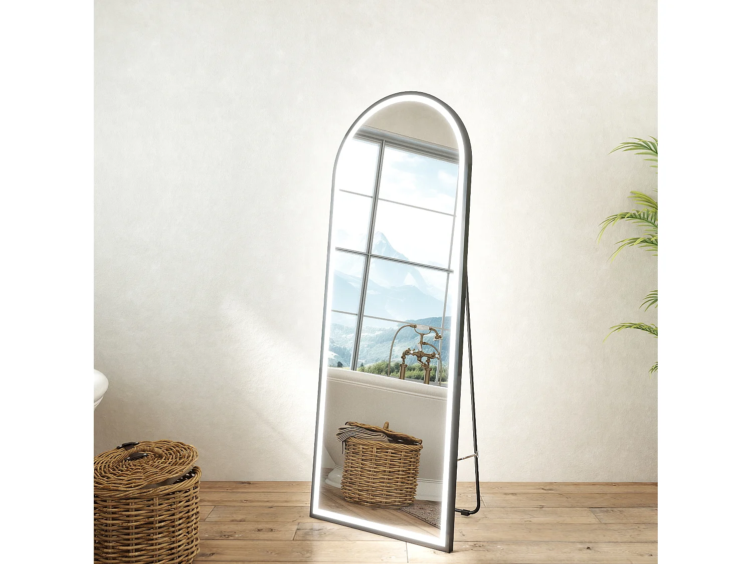 Specchio a corpo intero 160x60cm con LED, temperatura di colore regolabile, design moderno e adatto per svariate scenari.