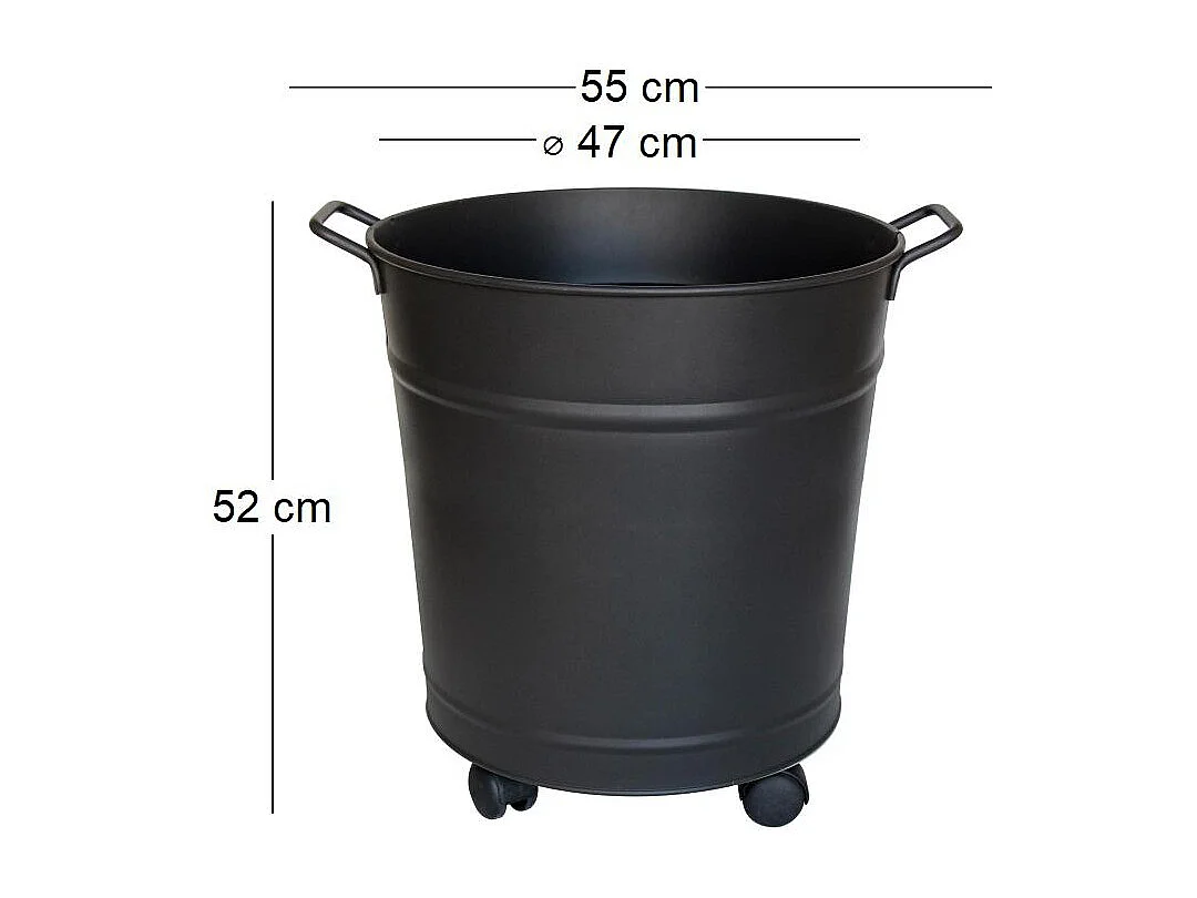 Seau à bûches ou granulés avec roulettes en acier galvanisé