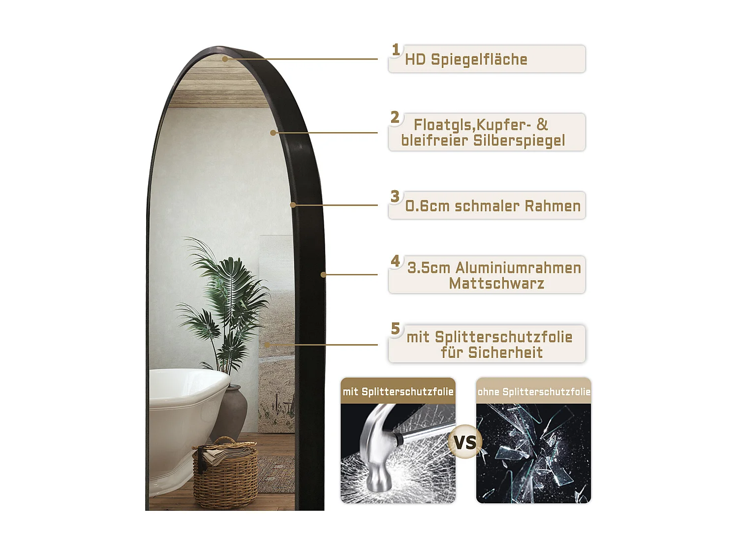 Specchio a corpo intero 163x54cm, design moderno e adatto per svariate scenari.