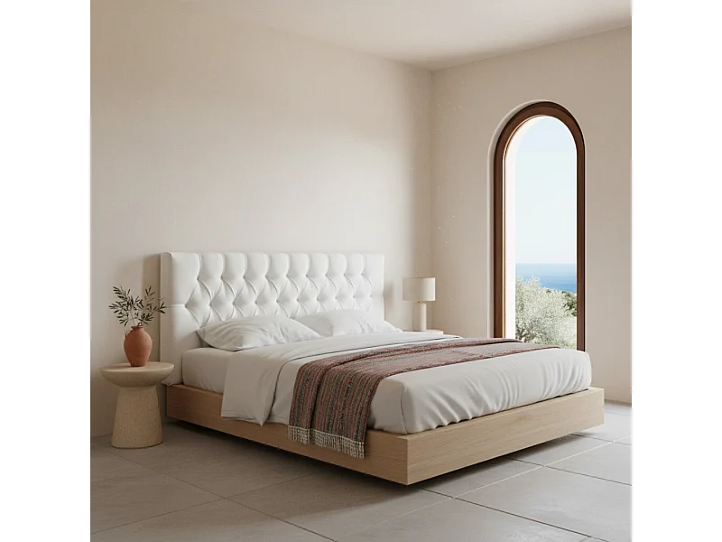 Cabecero tapizado Capy blanco tela antimanchas y estructura de madera de pino – 115x60 cm, para camas de 105 cm