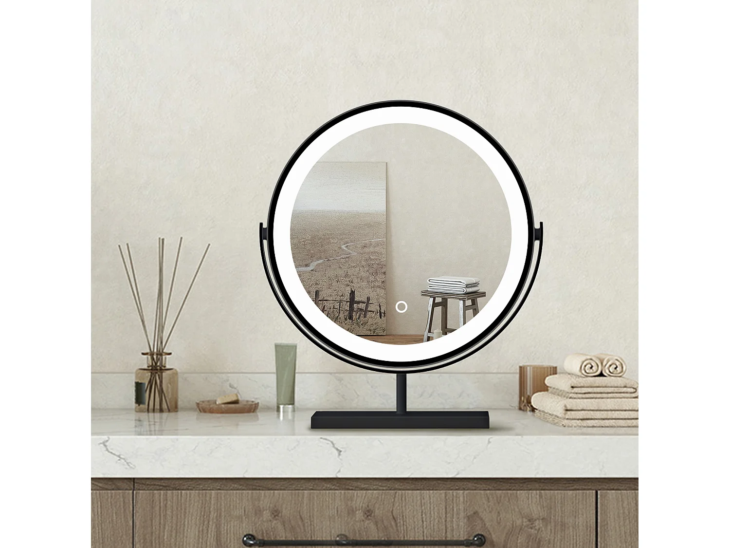 40x48cm Specchio da trucco a posizionamento statico LED + Touch Control + 3 temperature di colore regolabili