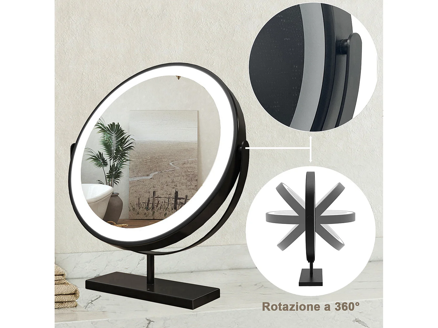 40x48cm Specchio da trucco a posizionamento statico LED + Touch Control + 3 temperature di colore regolabili