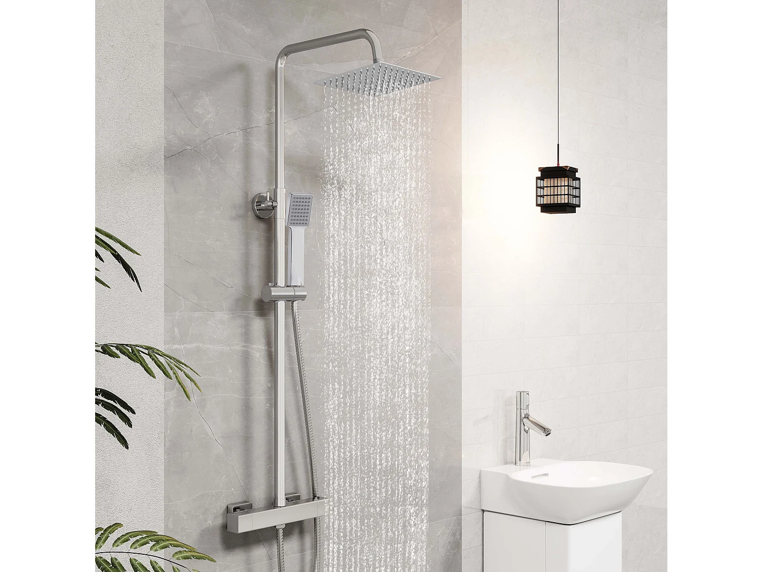 Colonne de Douche Thermostatique AICA en Laiton Système de Douche pour Salle de Bains Anti-Brûlure Chromé