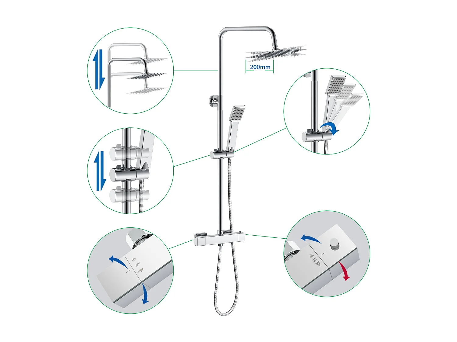 Colonne de Douche Thermostatique AICA en Laiton Système de Douche pour Salle de Bains Anti-Brûlure Chromé