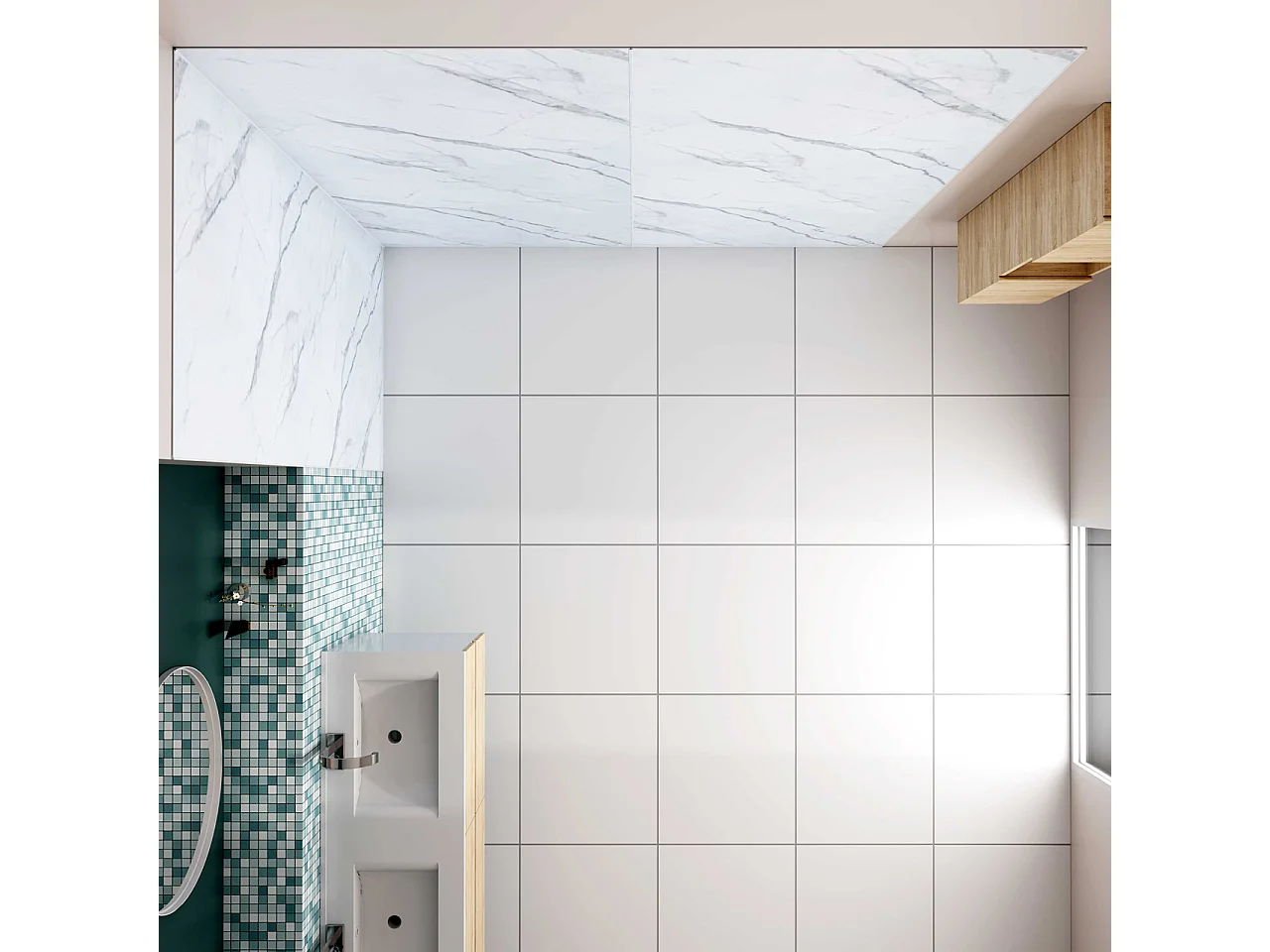 H.210 cm Pannello Doccia ad Angolo 190x40 cm Realizzato in Alluminio da 3 mm con Profili Finitura Bianco Alba per Rivestimento Parete Bagno