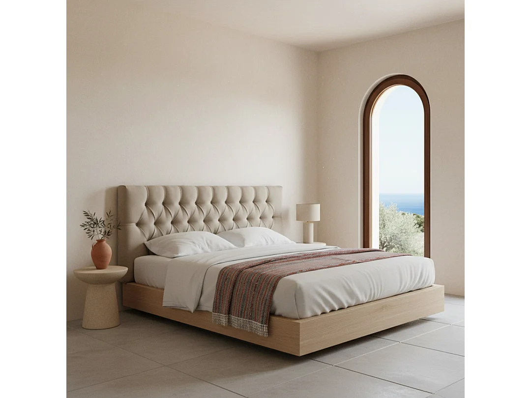 Cabecero tapizado Capy gris tela antimanchas y estructura de madera de pino – 190x60 cm, para camas de 180 cm