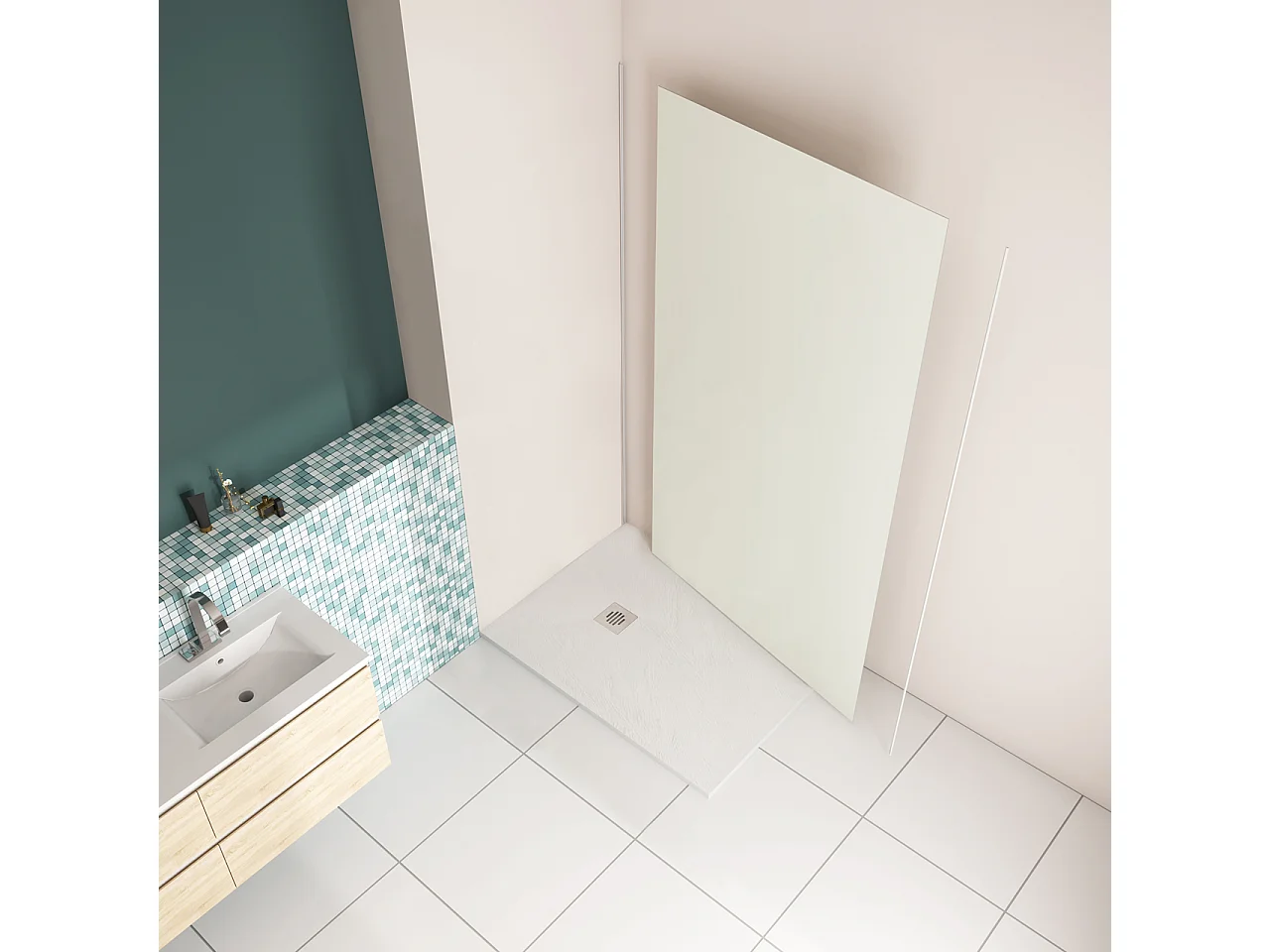 120x210 cm Pannello Doccia Realizzato in Alluminio Spessore 3mm con Profili Finitura Bianco Avorio per Rivestimento Parete Bagno