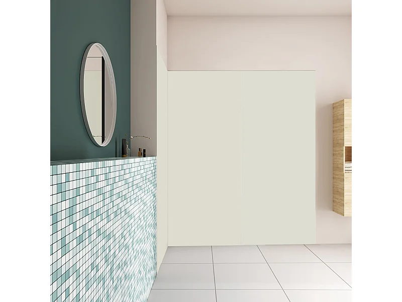 H.210 cm Pannello Doccia ad Angolo 240x80 cm Realizzato in Alluminio da 3 mm con Profili Finitura Bianco Avorio per Rivestimento Parete Bagno