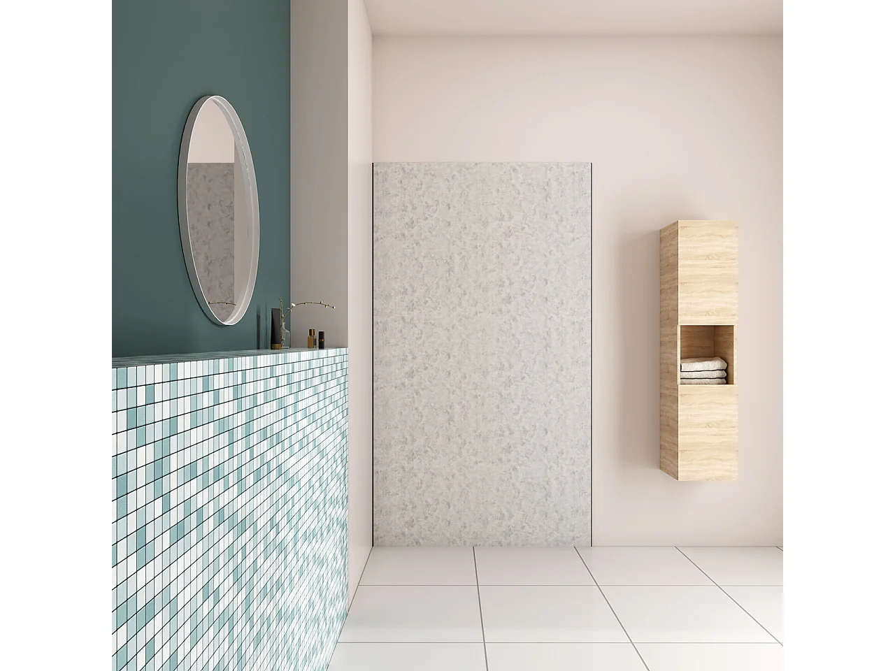 80x210 cm Pannello Doccia Realizzato in Alluminio Spessore 3mm con Profili Finitura Grigio Cemento per Rivestimento Parete Bagno