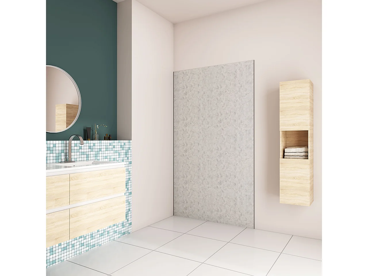 80x210 cm Pannello Doccia Realizzato in Alluminio Spessore 3mm con Profili Finitura Grigio Cemento per Rivestimento Parete Bagno