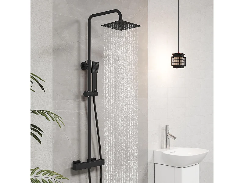 Colonne de Douche Thermostatique AICA en Laiton Système de Douche pour Salle de Bains Anti-Brûlure Chromé Noir