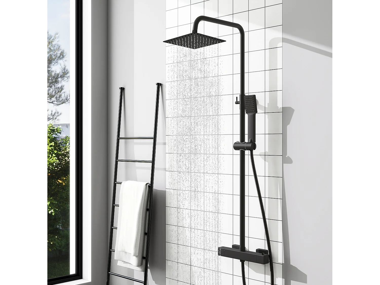 Colonne de Douche Thermostatique AICA en Laiton Système de Douche pour Salle de Bains Anti-Brûlure Chromé Noir