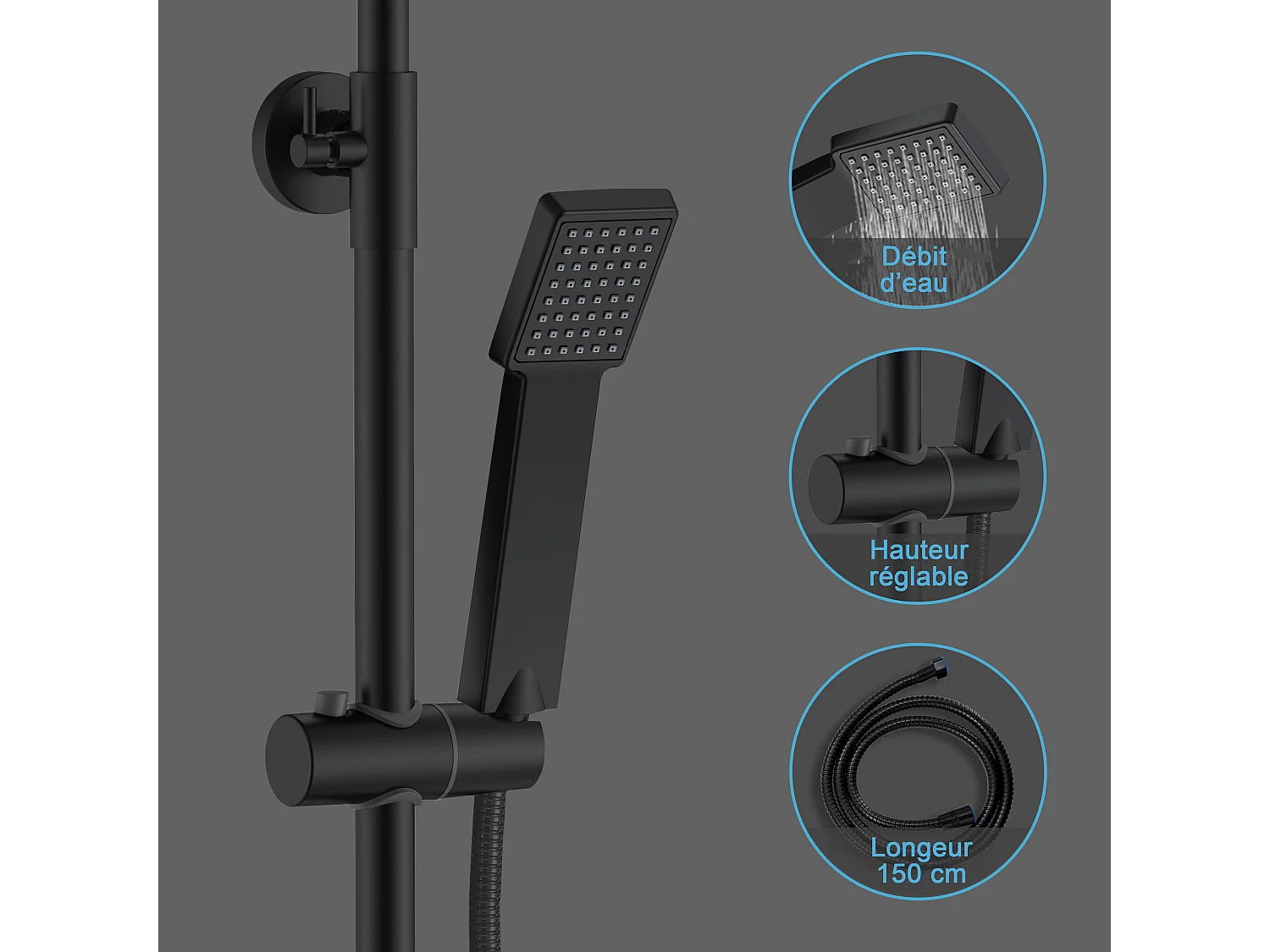 Colonne de Douche Thermostatique AICA en Laiton Système de Douche pour Salle de Bains Anti-Brûlure Chromé Noir