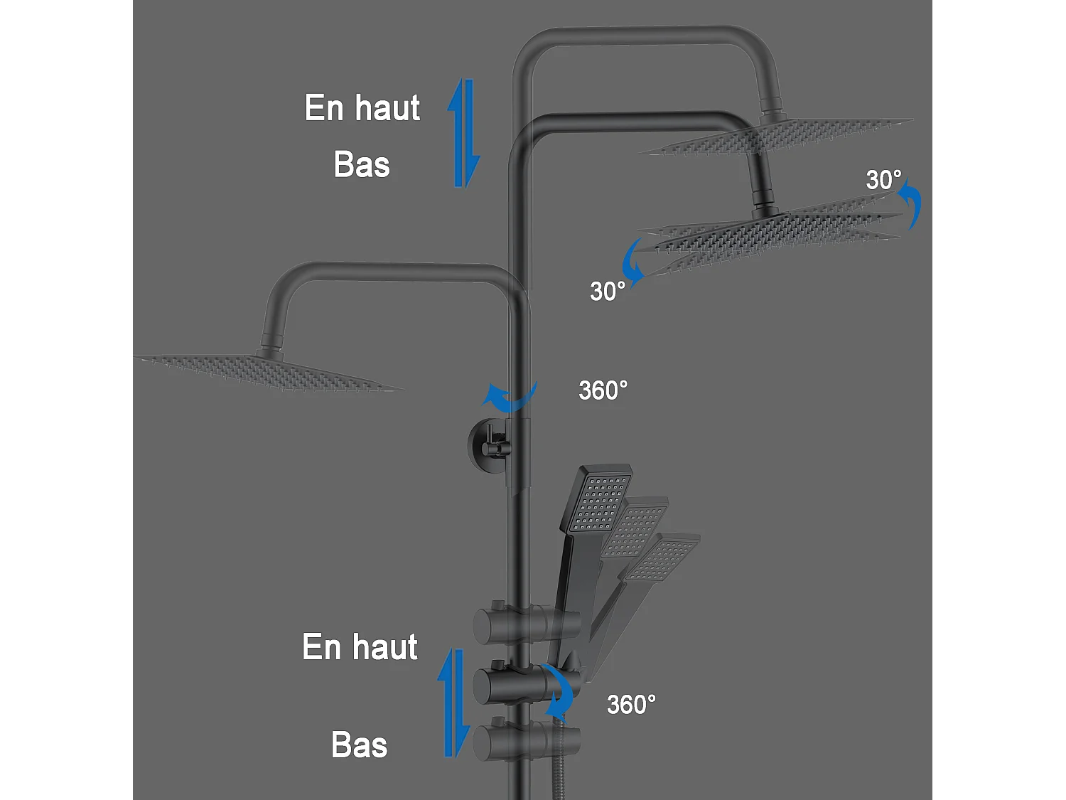Colonne de Douche Thermostatique AICA en Laiton Système de Douche pour Salle de Bains Anti-Brûlure Chromé Noir