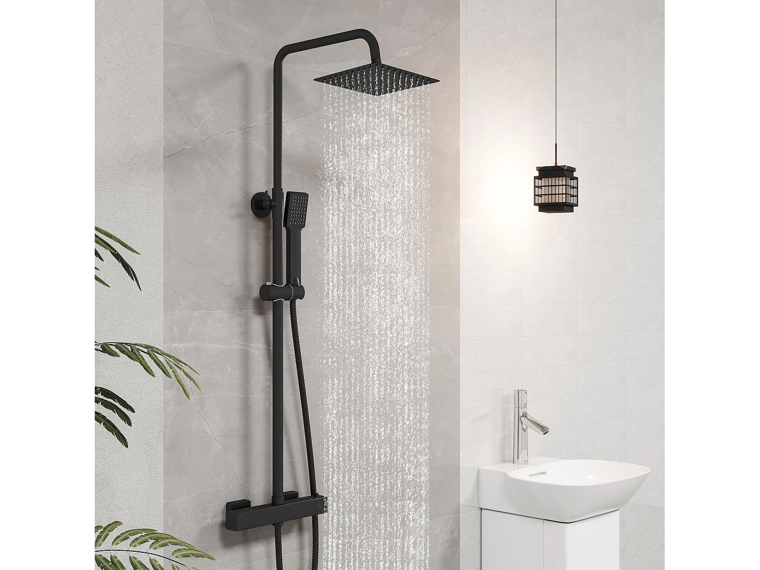 Colonne de Douche Thermostatique AICA en Laiton Système de Douche pour Salle de Bains Anti-Brûlure Chromé Noir