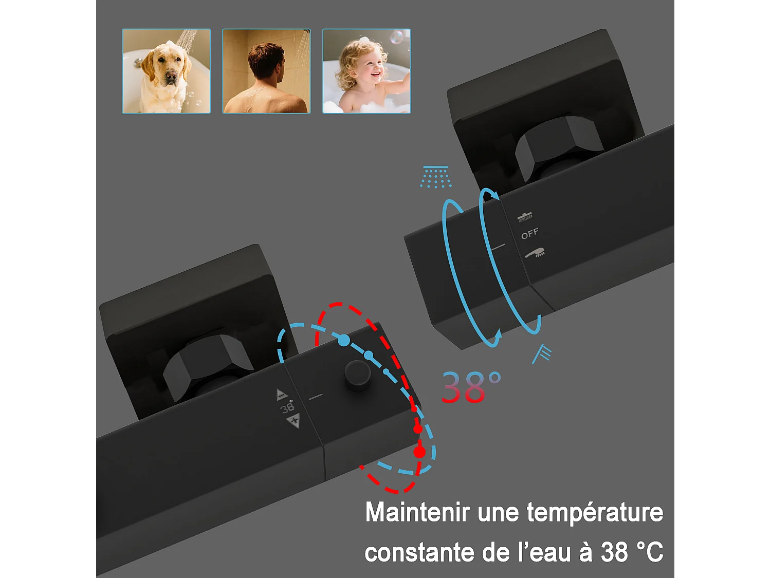 Colonne de Douche Thermostatique AICA en Laiton Système de Douche pour Salle de Bains Anti-Brûlure Chromé Noir