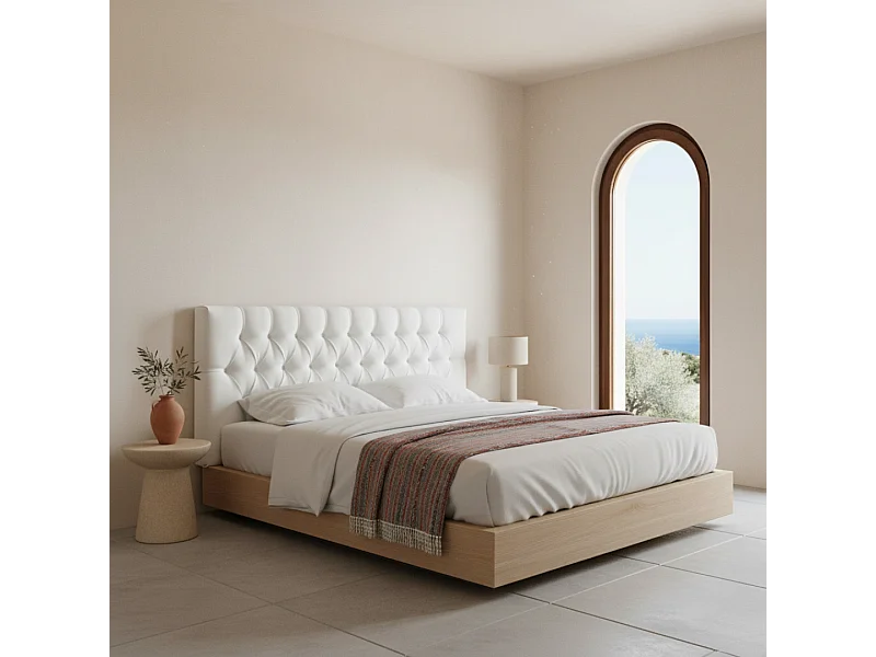 Cabecero tapizado Capy blanco tela antimanchas y estructura de madera de pino – 170x60 cm, para camas de 160 cm