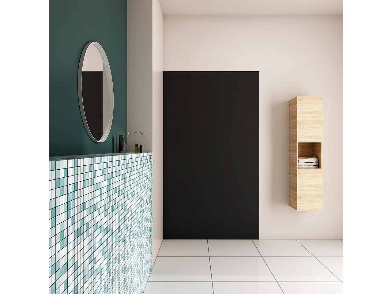 90xH.210 cm Pannello Doccia Realizzato in Alluminio Spessore 3mm con Profili Finitura Nero Opaco per Rivestimento Parete Bagno