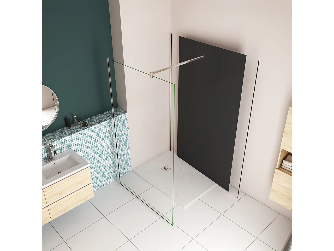 90xH.210 cm Pannello Doccia Realizzato in Alluminio Spessore 3mm con Profili Finitura Nero Opaco per Rivestimento Parete Bagno