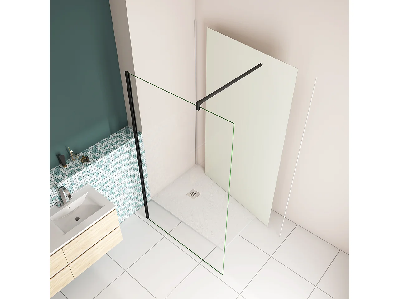 40x210 cm Pannello Doccia Realizzato in Alluminio Spessore 3mm con Profili Finitura Bianco Avorio per Rivestimento Parete Bagno