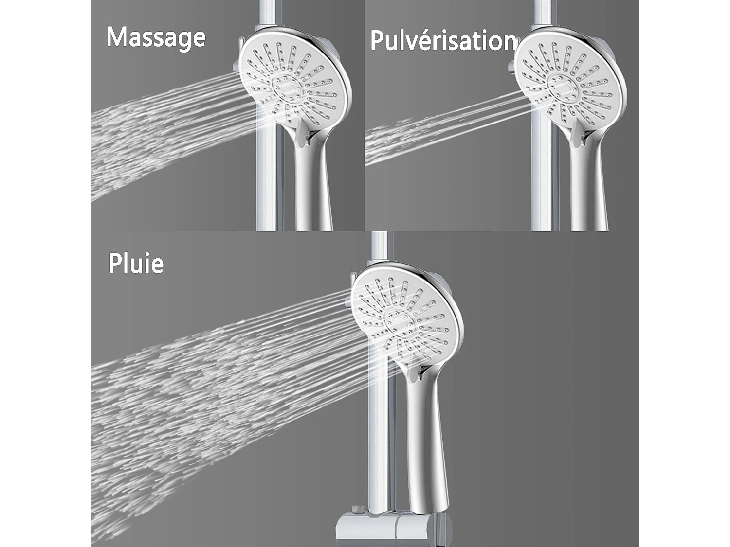 AICA Colonne de Douche Thermostatique 38°C Ensemble de Douche avec Pomme haute 20 x 20 cm+Douchette 3 Jets Hauteur Réglable 72-125 cm Laiton & Acier Inox