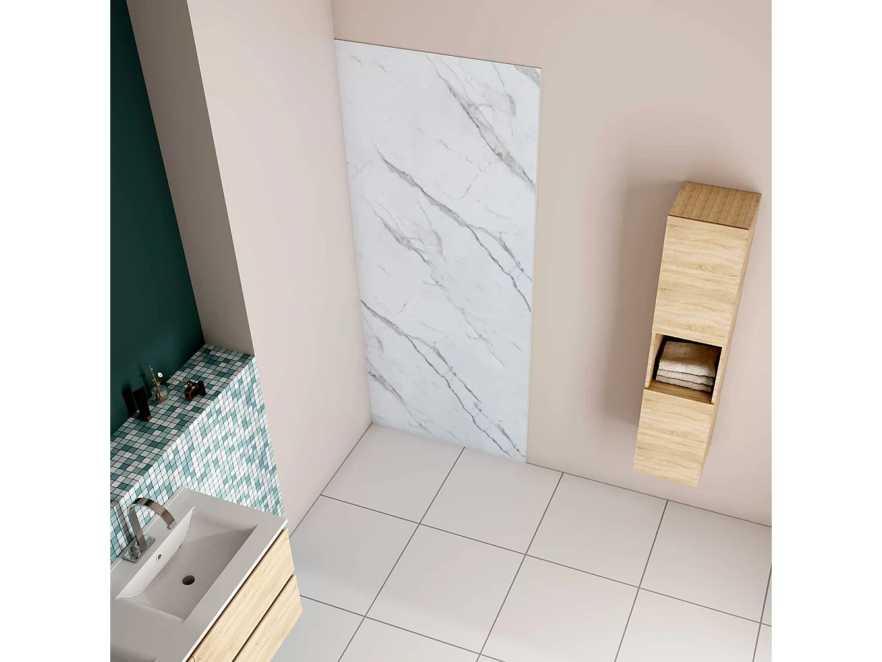 120x210 cm Pannello Doccia Realizzato in Alluminio Spessore 3mm con Profili Finitura Bianco Alba per Rivestimento Parete Bagno