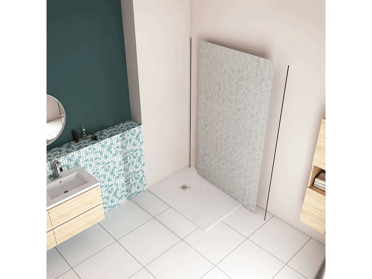 120x210 cm Pannello Doccia Realizzato in Alluminio Spessore 3mm con Profili Finitura Grigio Cemento per Rivestimento Parete Bagno