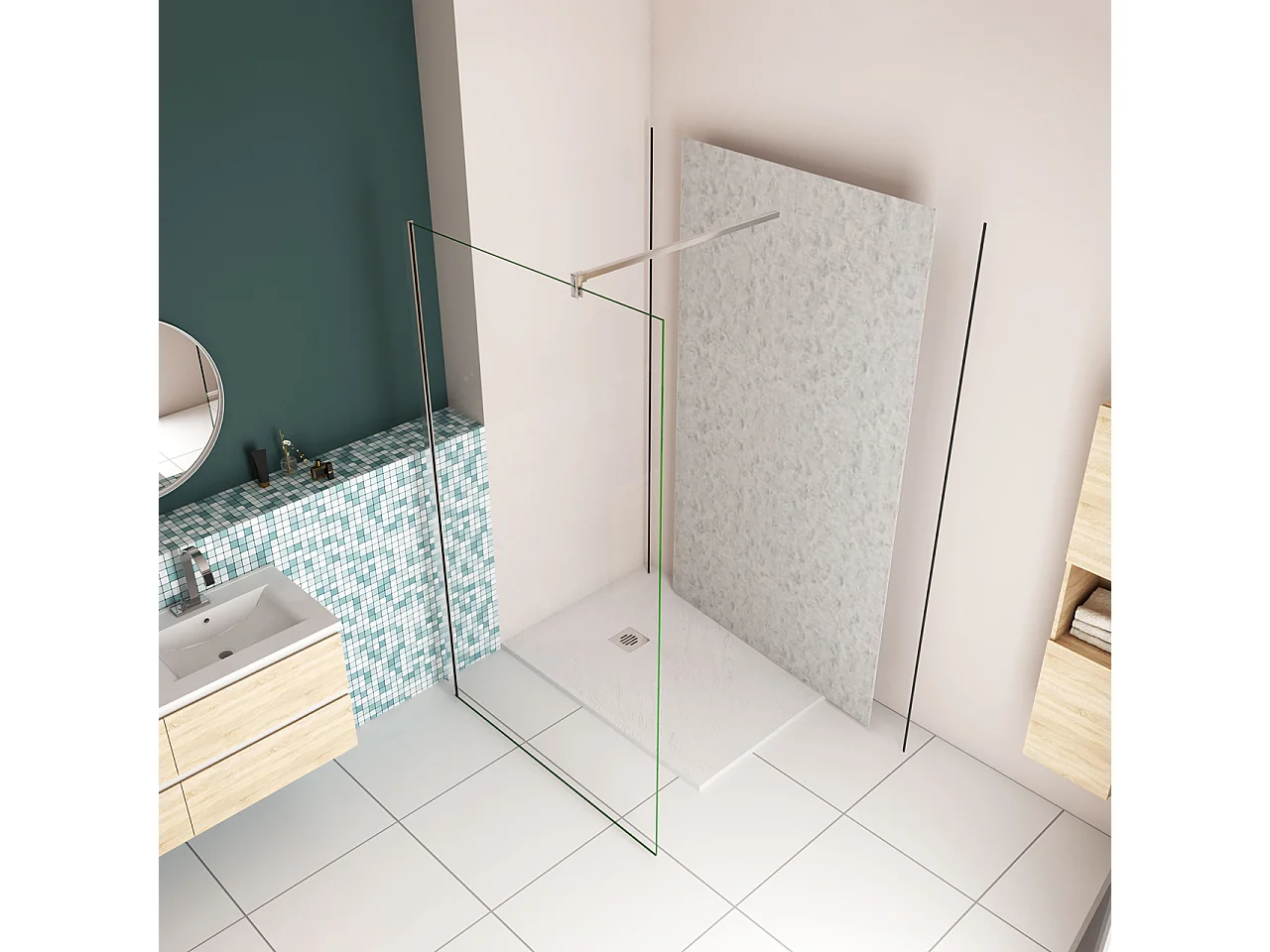 120x210 cm Pannello Doccia Realizzato in Alluminio Spessore 3mm con Profili Finitura Grigio Cemento per Rivestimento Parete Bagno