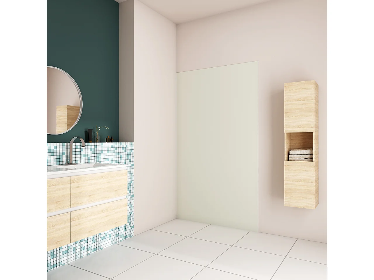 90x210 cm Pannello Doccia Realizzato in Alluminio Spessore 3mm con Profili Finitura Bianco Avorio per Rivestimento Parete Bagno