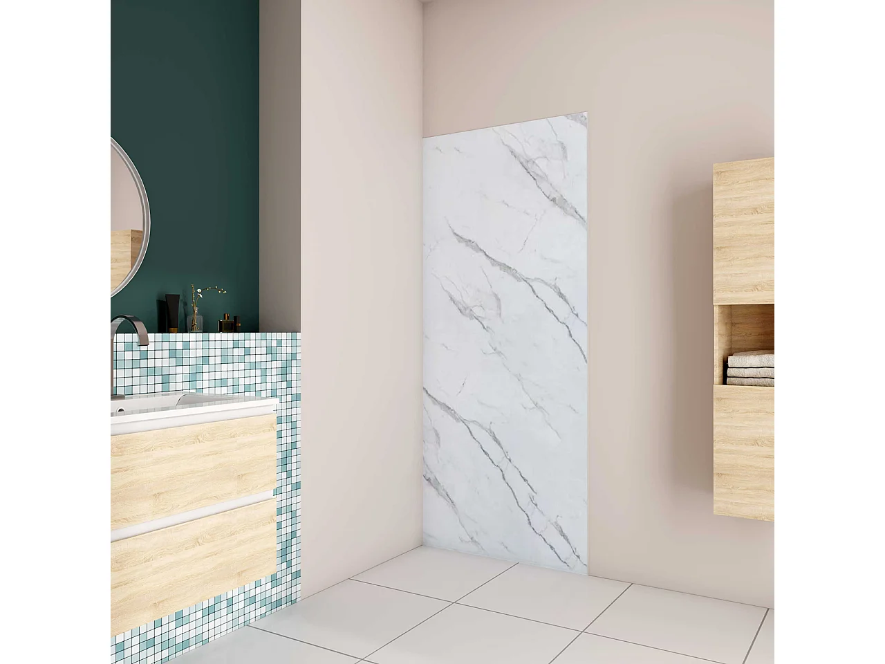 100x210 cm Pannello Doccia Realizzato in Alluminio Spessore 3mm con Profili Finitura Bianco Alba per Rivestimento Parete Bagno