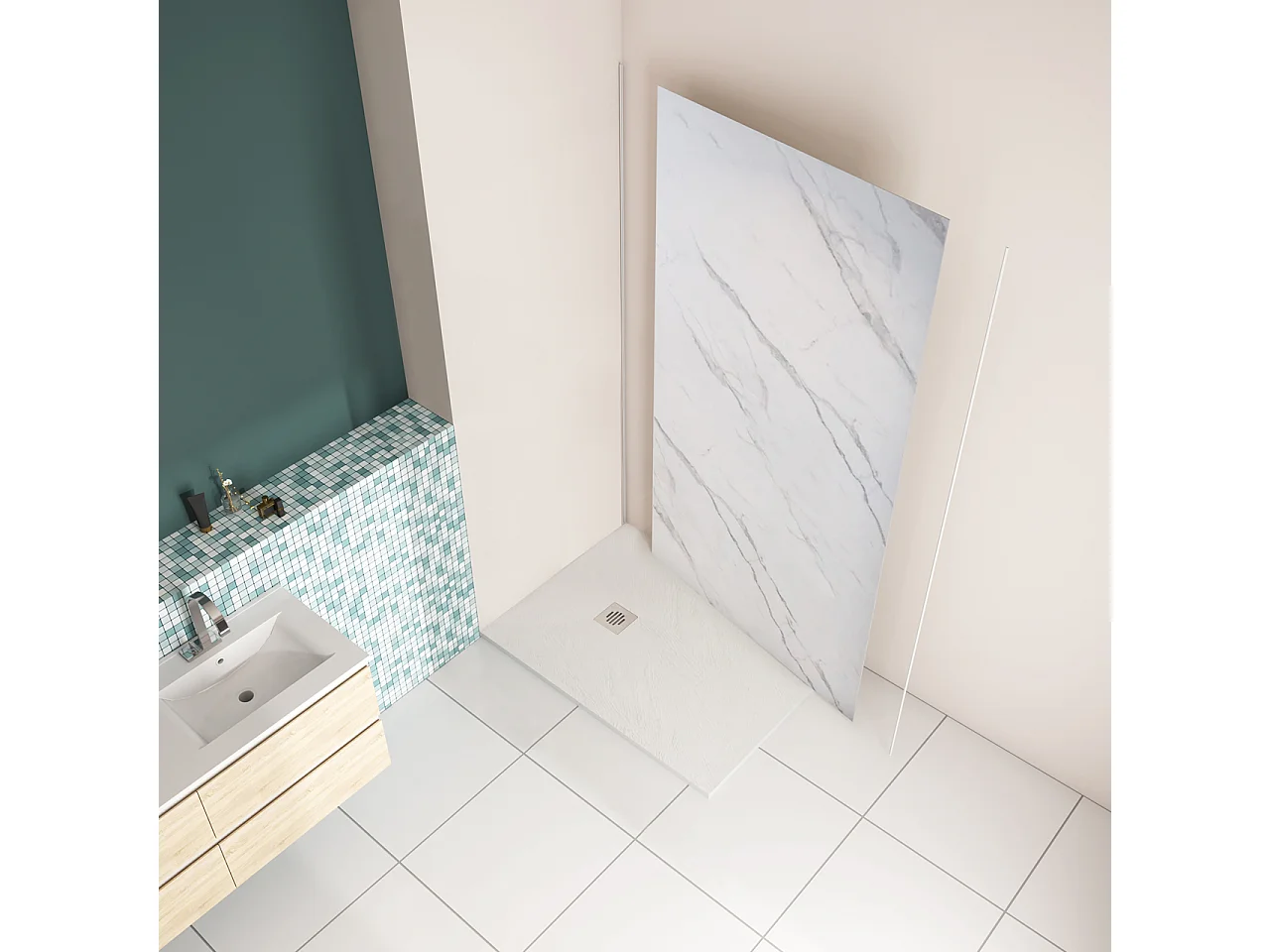 100x210 cm Pannello Doccia Realizzato in Alluminio Spessore 3mm con Profili Finitura Bianco Alba per Rivestimento Parete Bagno