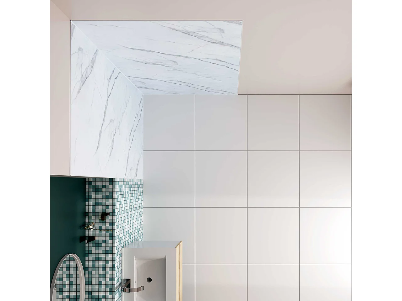 H.210 cm Pannello Doccia ad Angolo 120x80 cm Realizzato in Alluminio da 3 mm con Profili Finitura Bianco Alba per Rivestimento Parete Bagno