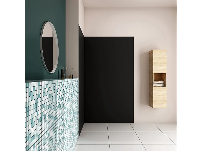 H.210 cm Pannello Doccia ad Angolo 90x90 cm Realizzato in Alluminio da 3 mm con Profili Finitura Nero Opaco per Rivestimento Parete Bagno