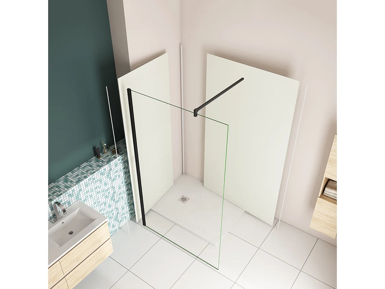 H.210 cm Pannello Doccia ad Angolo 40x40 cm Realizzato in Alluminio da 3 mm con Profili Finitura Bianco Avorio per Rivestimento Parete Bagno